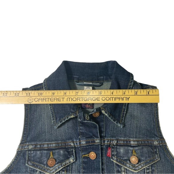 Levis Jean Jacket Denim Trucker Vest Small 90s Boho Indie Festival Cowgirl Y2K - Picture 13 of 16
